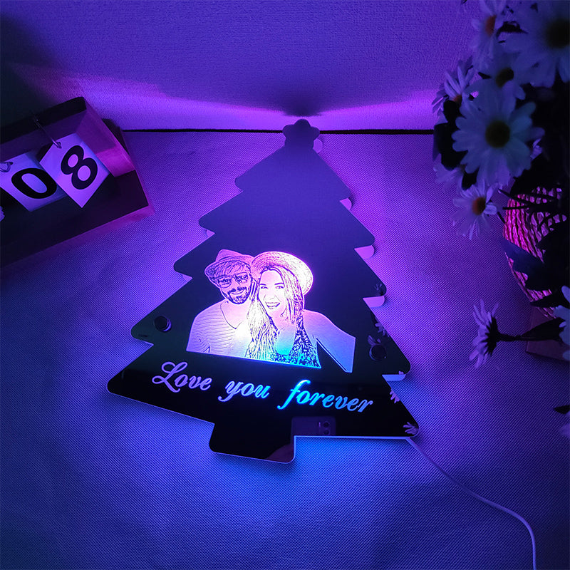 Personalized photo christmas tree mirror lights
