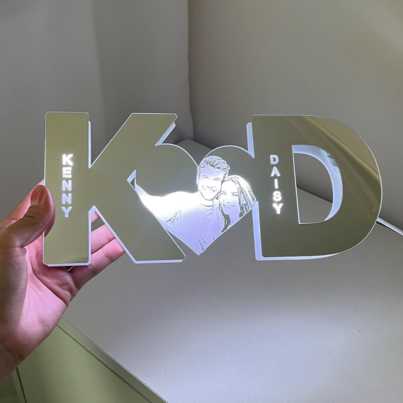 Personalized letter heart photo led mirror light